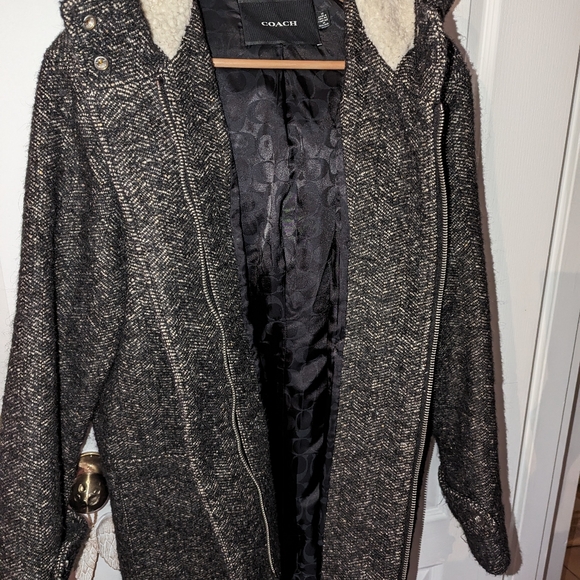 Coach wool duffle coat size medium, black, grey and white Tweed - Picture 5 of 7